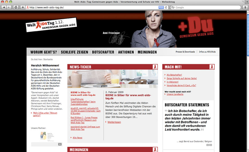 Weltaidstag 2008 - Kampagnenwebsite Weltaidstag 2008 - Kampagnenwebsite